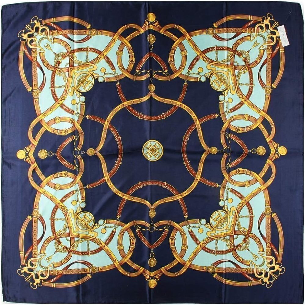 Corciova Square Stain Silk Like Hair Wrapping Scarves Night Head Scarf- 111 Navy - Picture 5 of 8